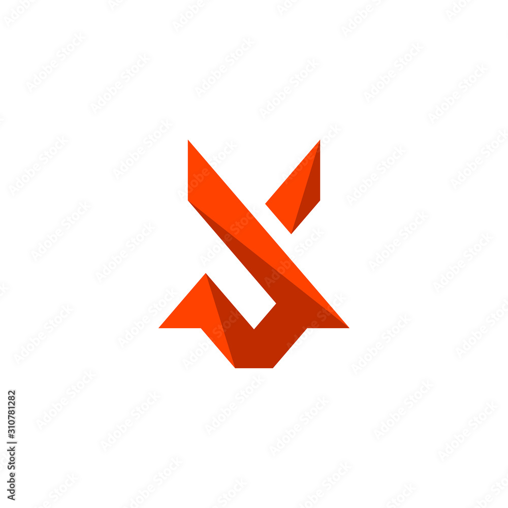 Initial letter J or d logo template with geometric fox head in flat design low poly illustration Initial letter J or d logo template with geometric fox head in flat design low poly illustration
