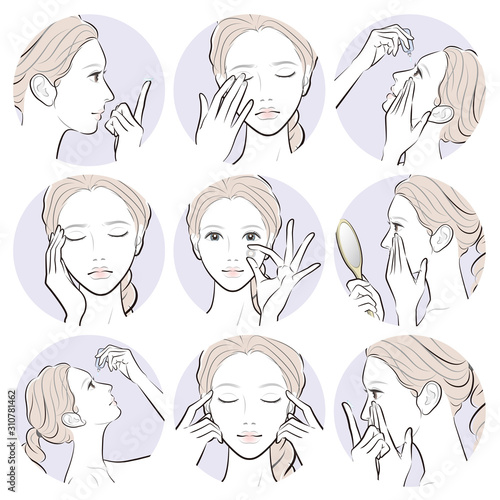 眼をケアしている女性のイラスト