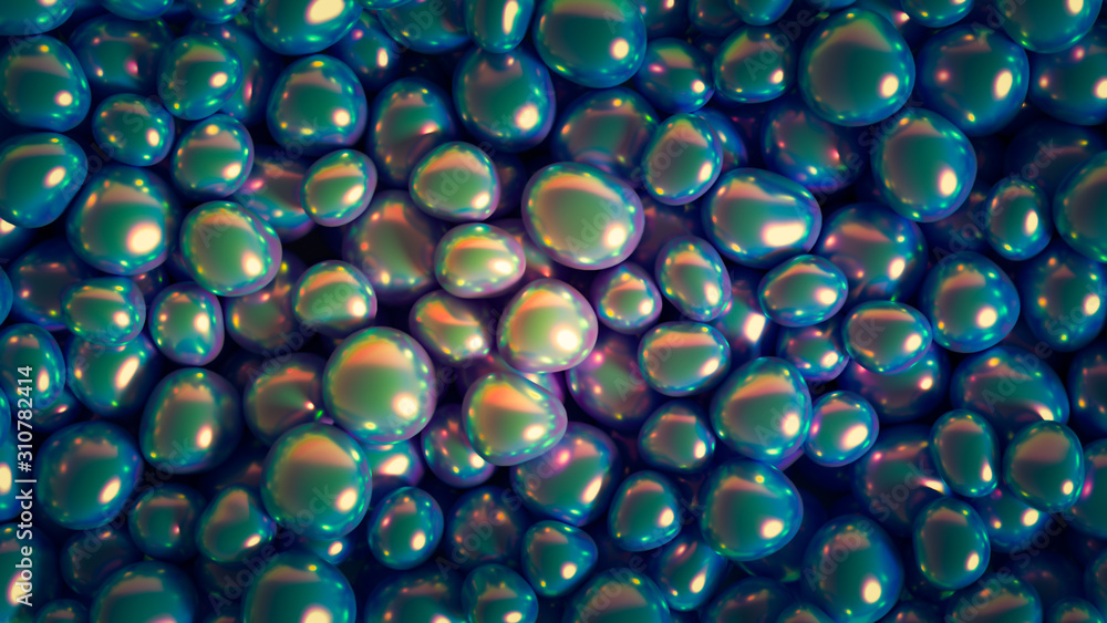 Beautiful background with beads, particles and simulation. 3d illustration, 3d rendering.