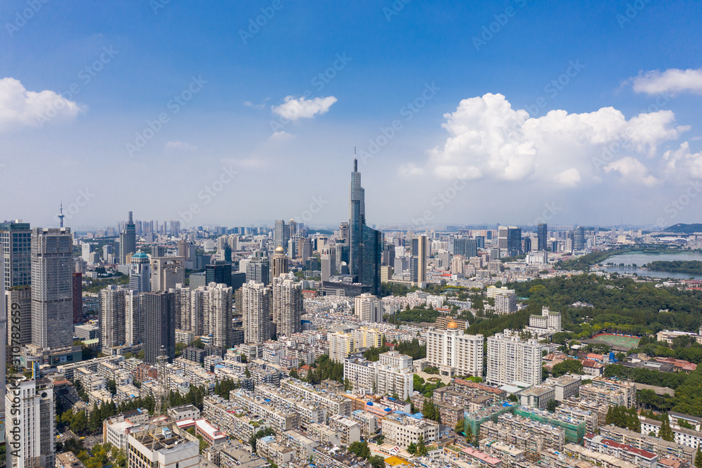 Skyline of Nanjing City in A Sunny Day Taken with A Drone