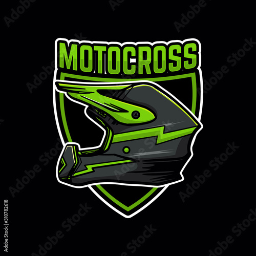 motocross logo badge sign green illustration vector helmet