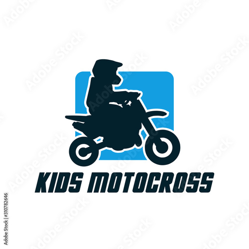 kids motocross logo design simple silhouette badge sign vector