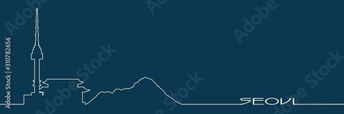 Namsan tower in Seoul and pagoda. Horizontal thin line style web banner