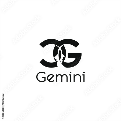 Modern and simple letters C and G with negative face space in black color for  logo design Gemini 