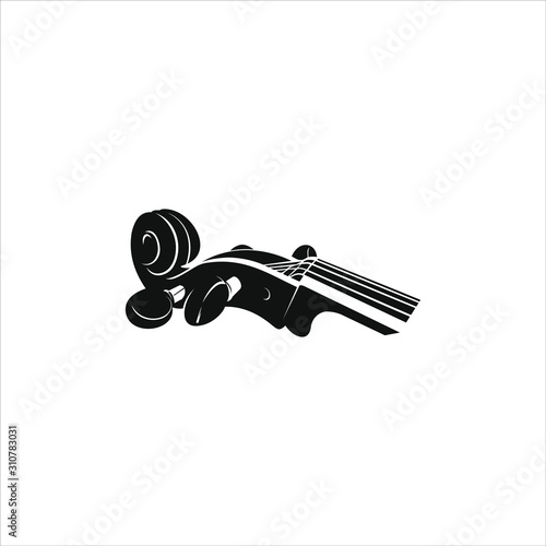 Fiddle Cello bass Head vector black color scroll violin Musical instrument logo template