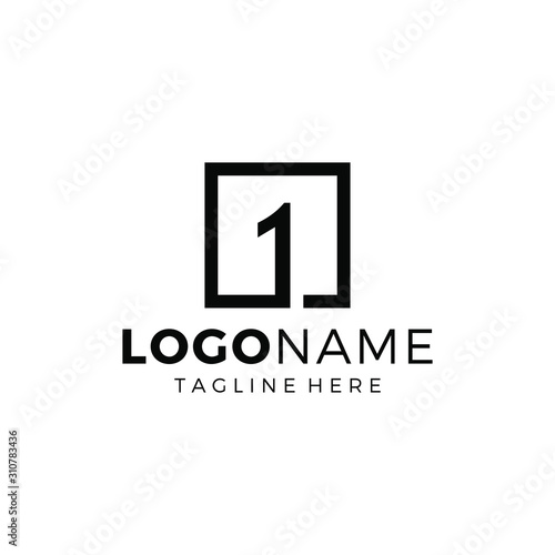 Number One Logo Design with Line Square