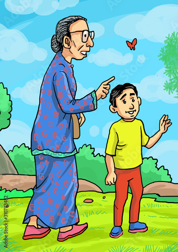 Grandmother in the park with grandson