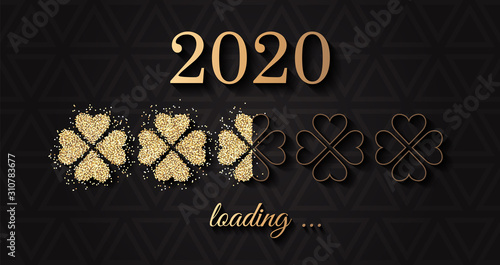 2020 loading happy new year vector background with golden glitter clover