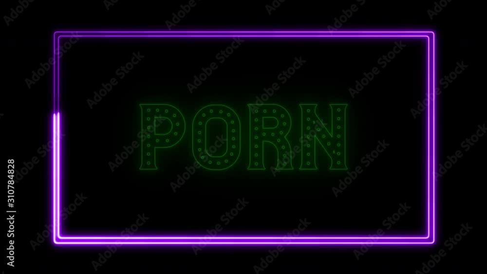 Porn neon sign fluorescent light glowing on banner background. Text