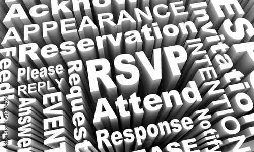 RSVP Reserve Reply Answer Attend Event Words 3d Illustration