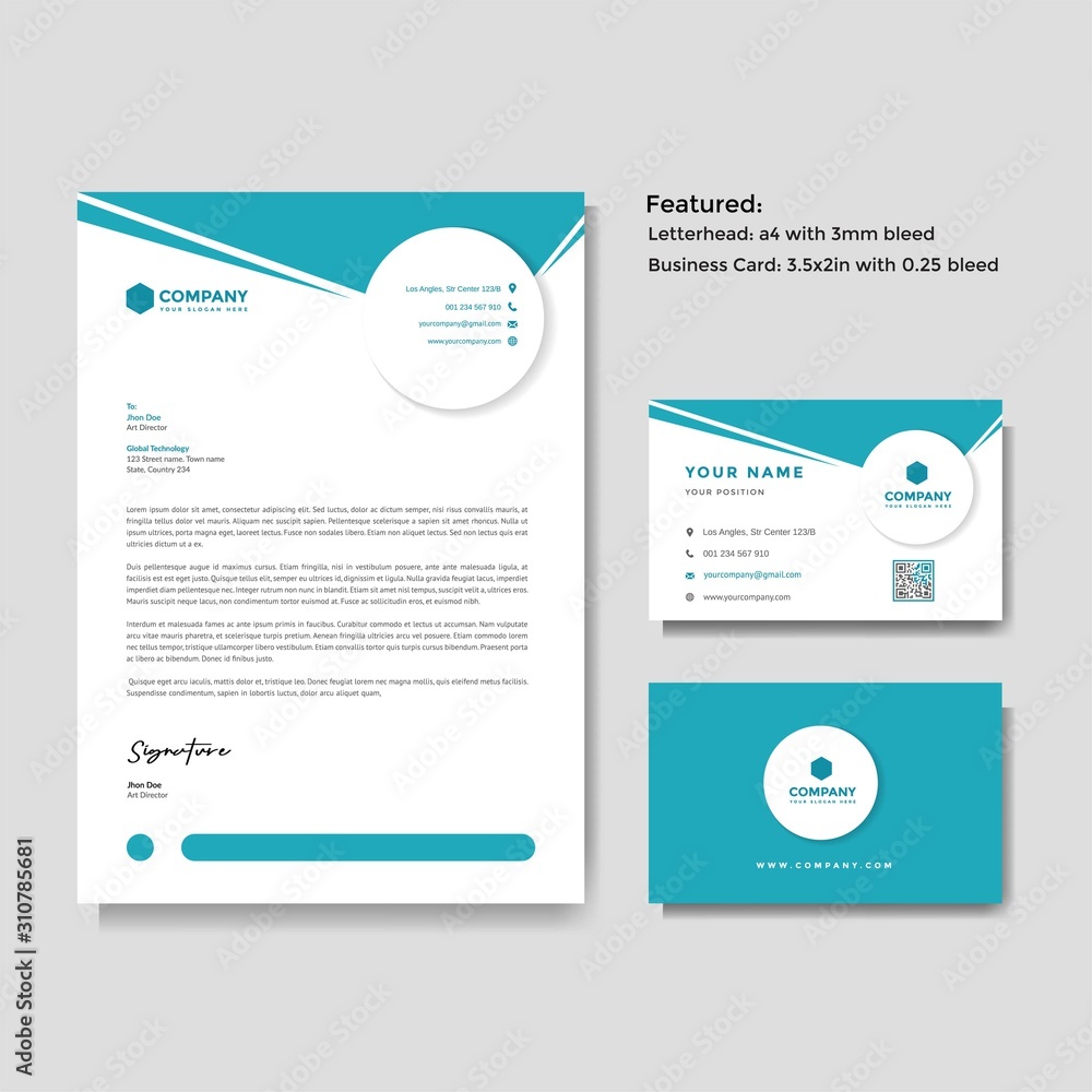 Professional creative letterhead and business card vector template