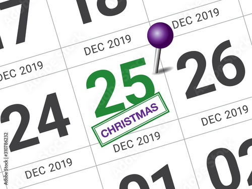Christmas day calendar on diary