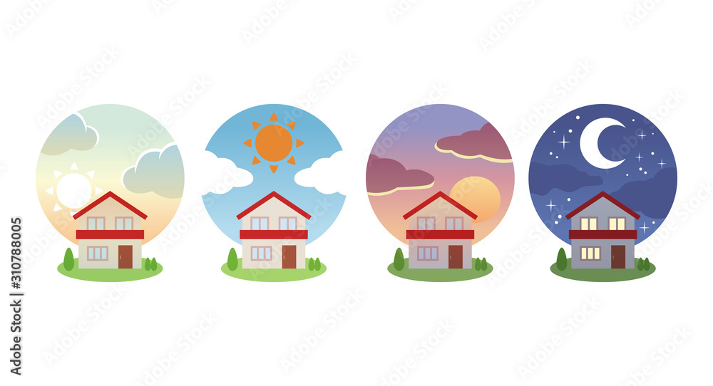 朝・昼・夕・夜の風景 Stock Vector | Adobe Stock