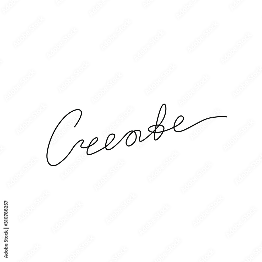 Create inscription, continuous line drawing, hand lettering small tattoo, print for clothes, t-shirt, emblem or logo design, one single line on a white background, isolated vector illustration.