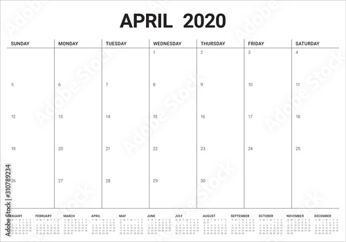 April 2020 desk calendar vector illustration