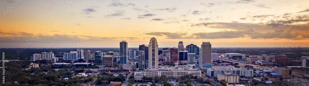 City of Orlando Skyline at Sunset From North
