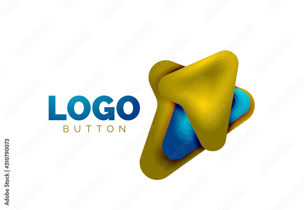 Arrow logo template. Or play or download button logotype template. Minimal geometrical design, 3d geometric bold symbol in relief style with color blend steps effect. Vector Illustration Arrow logo template. Or play or download button logotype template. Minimal geometrical design, 3d geometric bold symbol in relief style with color blend steps effect. Vector Illustration