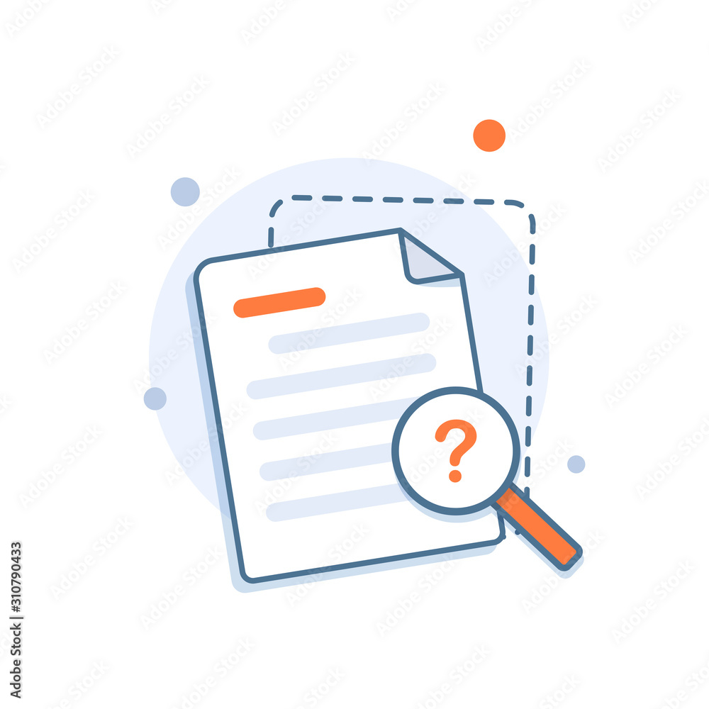 Documents icon and magnifying glass. Confirmed or approved document Documents icon and magnifying glass. Confirmed or approved document