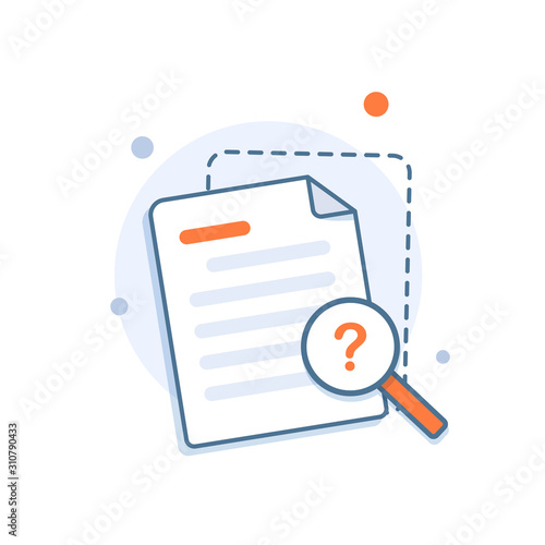 Documents icon and magnifying glass. Confirmed or approved document