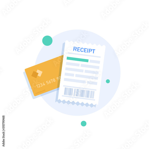 Printed receipt with credit card,flat design icon vector illustration