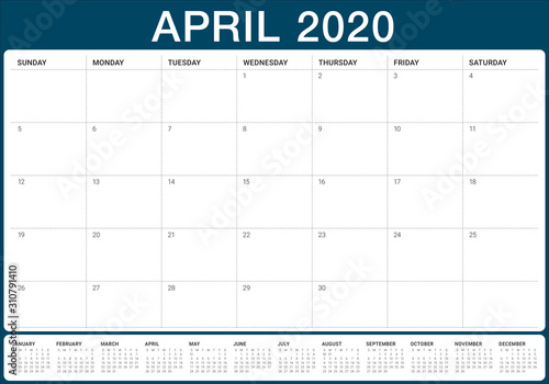 April 2020 desk calendar vector illustration
