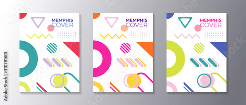Memphis design cover set with cool geometric shape, applicable for poster, flyer, banner, magazine