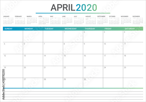April 2020 desk calendar vector illustration