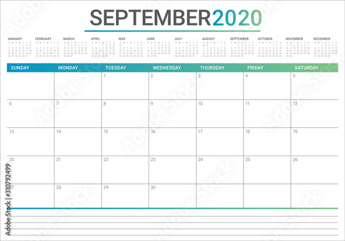September 2020 desk calendar vector illustration