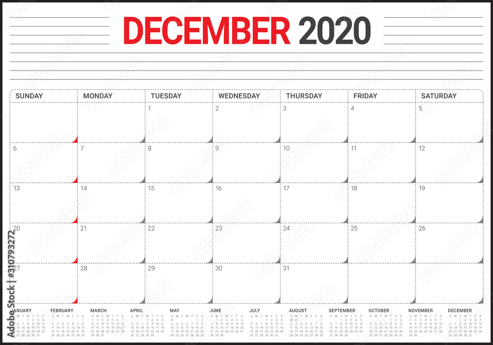 December 2020 desk calendar vector illustration December 2020 desk calendar vector illustration