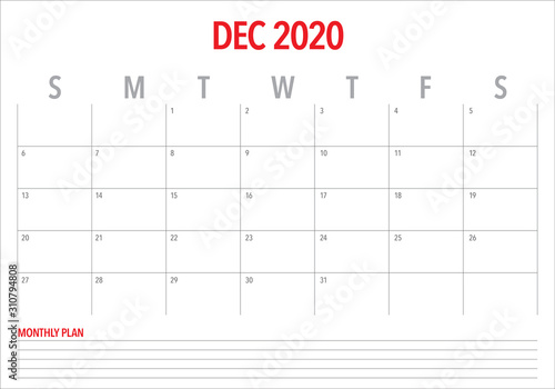 December 2020 desk calendar vector illustration