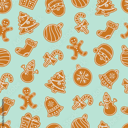 Christmas seamless pattern with gingerbread cookies