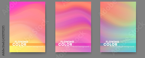 Set of posters with colorful liquid shape. Transitions of gradient harmony. Abstract smoothly pattern. Modern background with color ink. Template for design of cover. Vector illustration EPS10.
