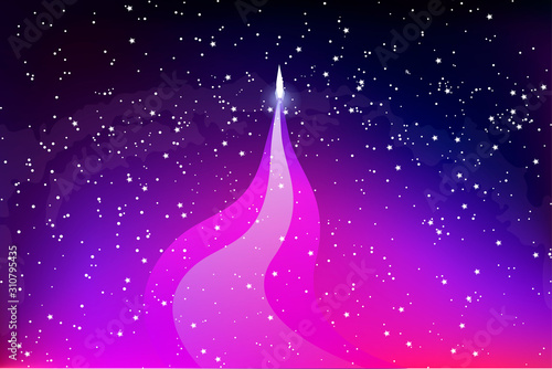 rocket flies in space and leaves a trail against the stars, space