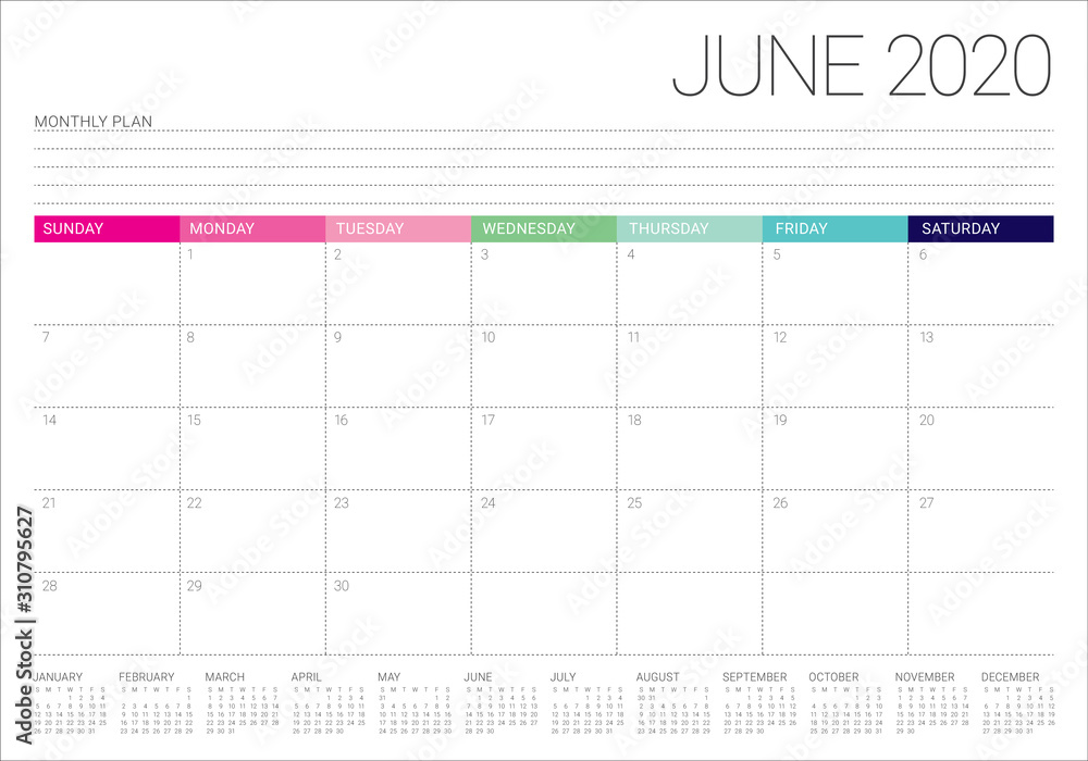 June 2020 desk calendar vector illustration June 2020 desk calendar vector illustration