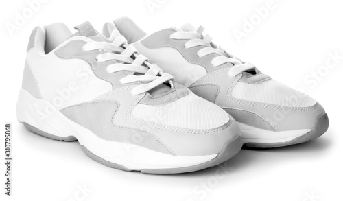 Stylish casual shoes on white background