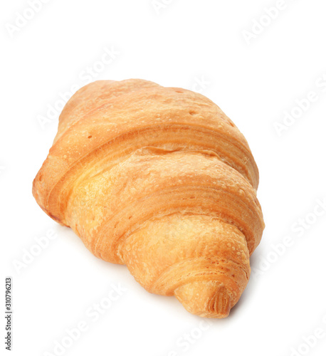 Tasty croissant on white background