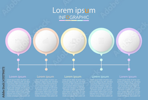 Infographic business concept design with icons and 5 options or steps. Thin line vector. Can be used for flow charts, presentations, web sites, banners, printed materials. EPS 10
