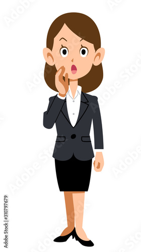 呼びかけるスーツの女性の全身