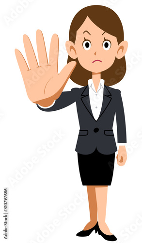 制止するスーツの女性の全身