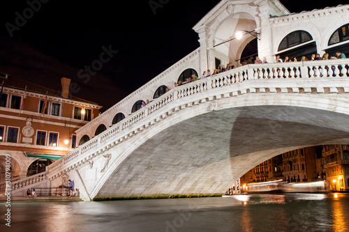 Tourists Line the Rialto Bridge in Venice Italy
