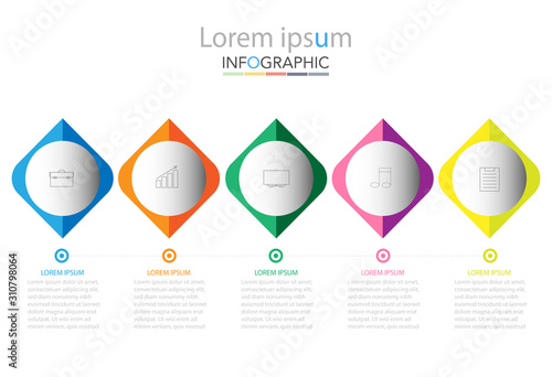 Infographic business concept design with icons and 5 options or steps. Thin line vector. Can be used for flow charts, presentations, web sites, banners, printed materials. EPS 10