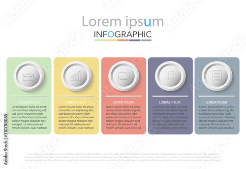 Infographic business concept design with icons and 5 options or steps. Thin line vector. Can be used for flow charts, presentations, web sites, banners, printed materials. EPS 10