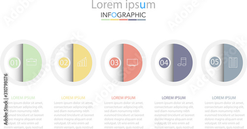 Infographic business concept design with icons and 5 options or steps. Thin line vector. Can be used for flow charts, presentations, web sites, banners, printed materials. EPS 10