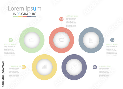 Infographic business concept design with icons and 5 options or steps. Thin line vector. Can be used for flow charts, presentations, web sites, banners, printed materials. EPS 10