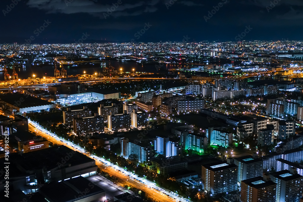 Naklejka premium 大阪 夜景 さきしまコスモタワー（大阪府咲洲庁舎）から