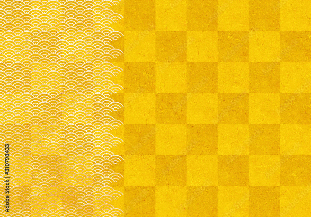 背景 青海波 市松模様 波 海 市松 伝統 和風 和柄 図案 壁紙 テクスチャー 黄色 イエロー 屏風 Stock Illustration Adobe Stock