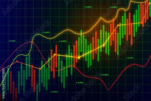 Abstract glowing orange forex chart background. Currency exchange and stats concept. 3D Rendering