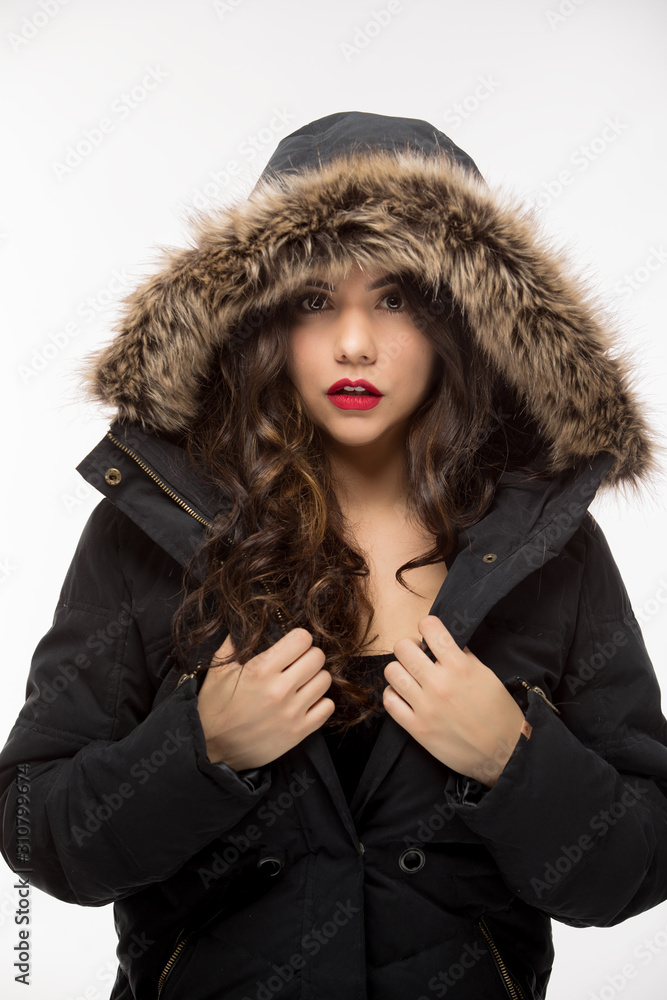 portrait of young woman in fur coat portrait of young woman in fur coat