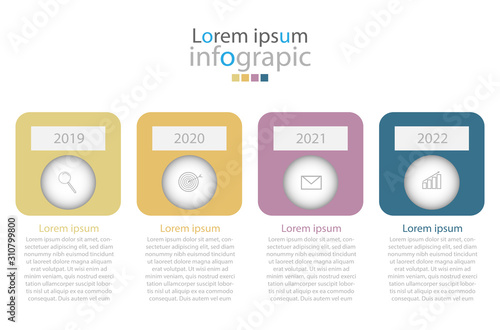 Vector Infographic label design template with icons and 4 options or steps. Can be used for process diagram, presentations, workflow layout, banner, flow chart, info graph.