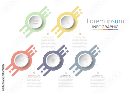 Infographic business concept design with icons and 5 options or steps. Thin line vector. Can be used for flow charts, presentations, web sites, banners, printed materials. EPS 10
